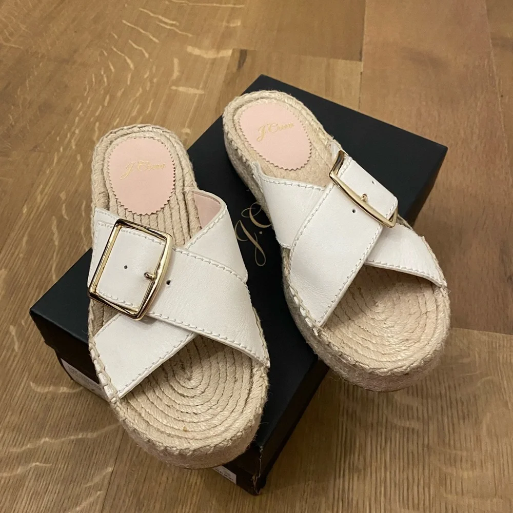 J Crew Thick Cross-Strap Leather Espadrilles